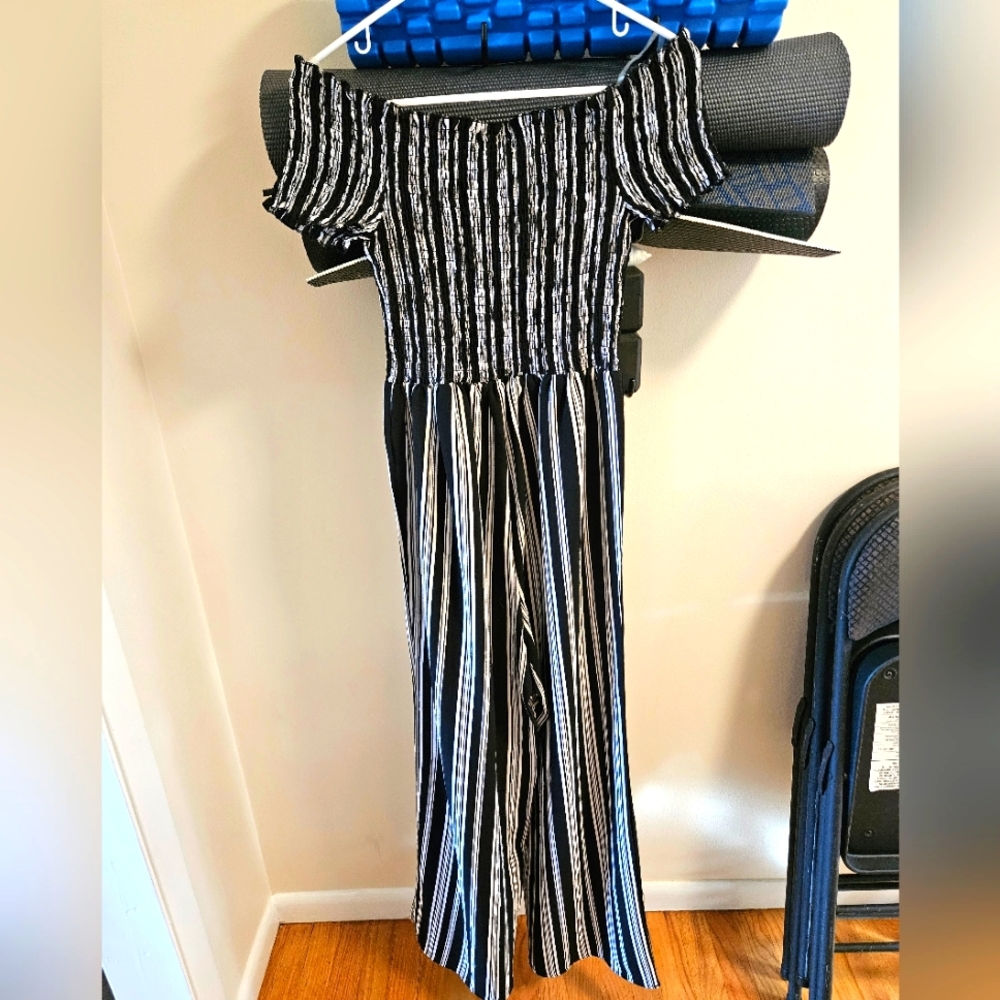 Francescas- black and white jumpsuit/romper off the shoulder